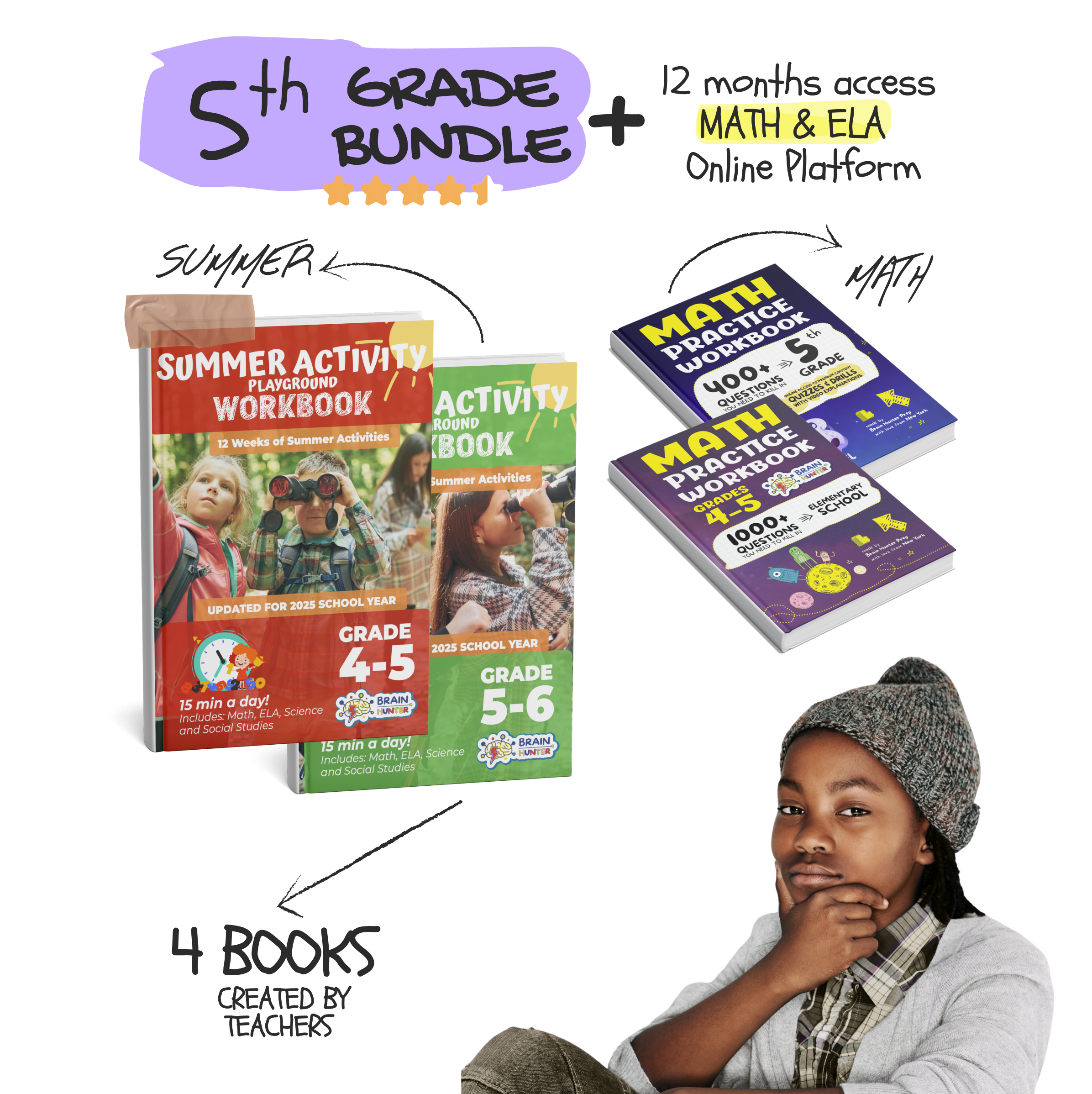5th Grade Brain Hunter Bundle (4 Powerful Workbooks)