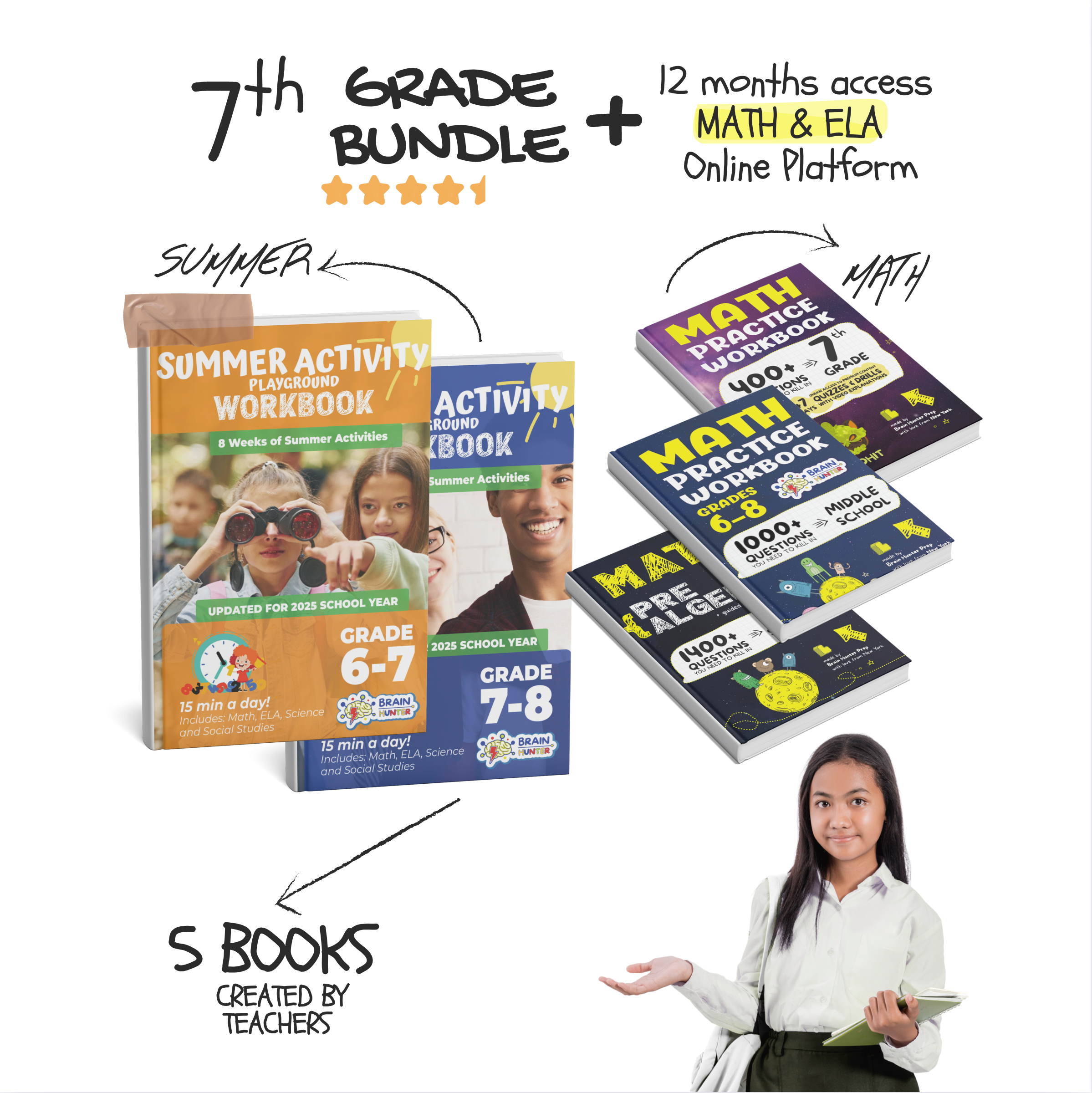 7th Grade Brain Hunter Bundle (5 Powerful Workbooks)