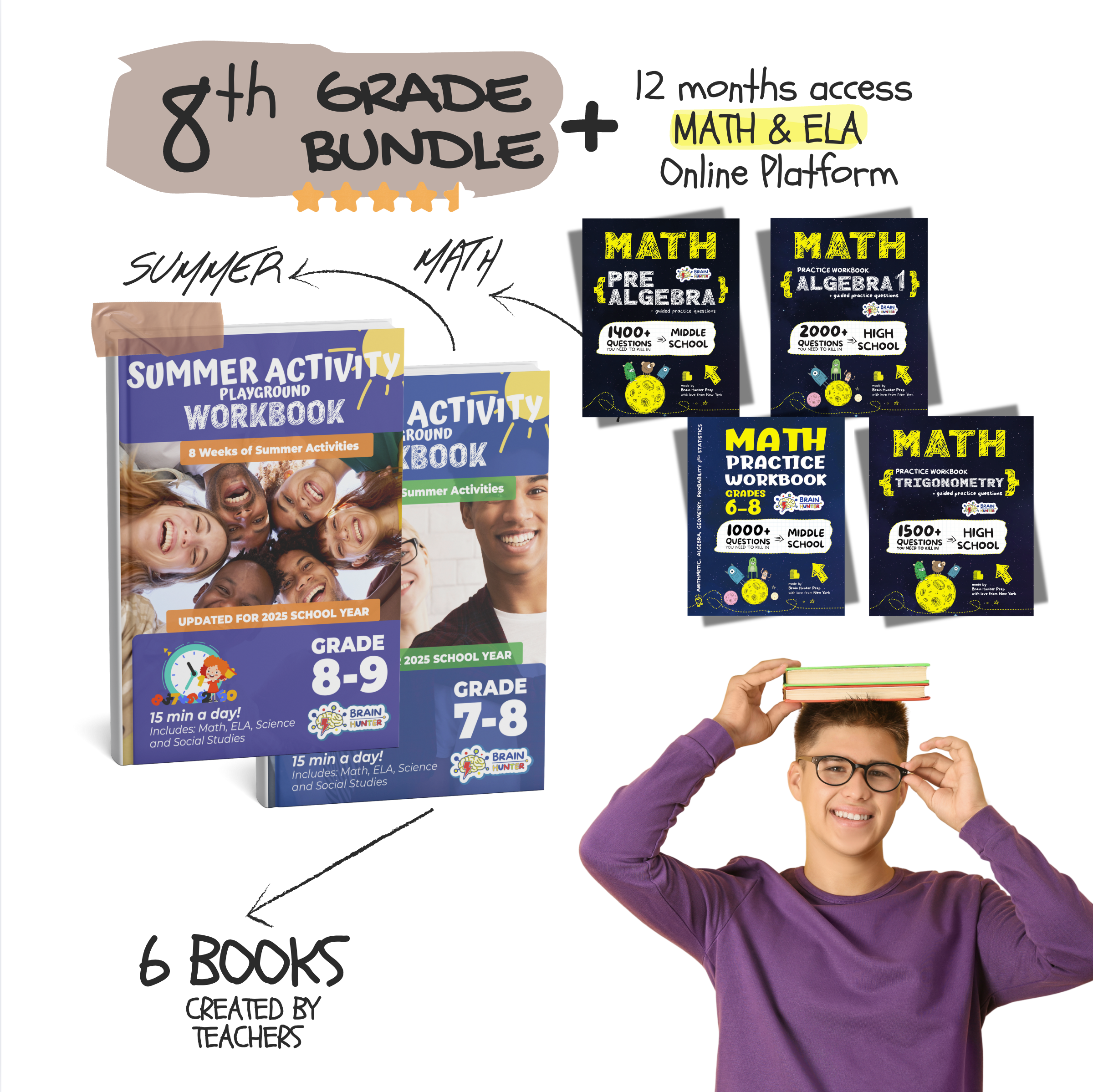 8th Grade Brain Hunter Bundle (6 Powerful Workbooks)
