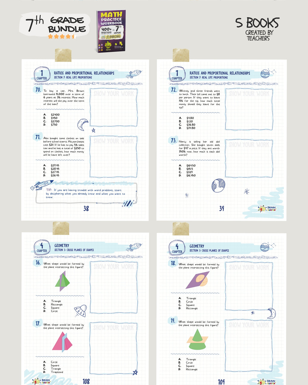 7th Grade Brain Hunter Bundle (5 Powerful Workbooks) image 2